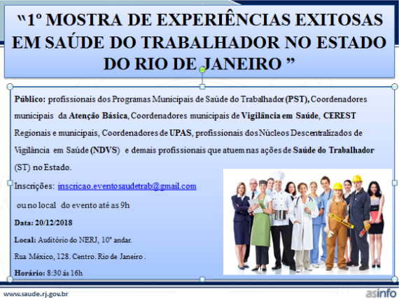 1º Mostra de Experiências Exitosas em Saúde do Trabalhador no Estado do Rio será realizada quinta-feira (20)